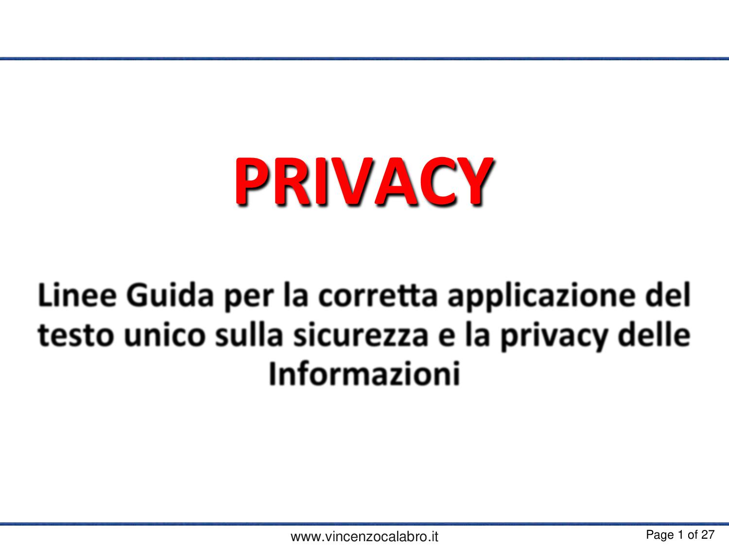 Vincenzo Calabro' | La Privacy: Protezione dei Dati Personali