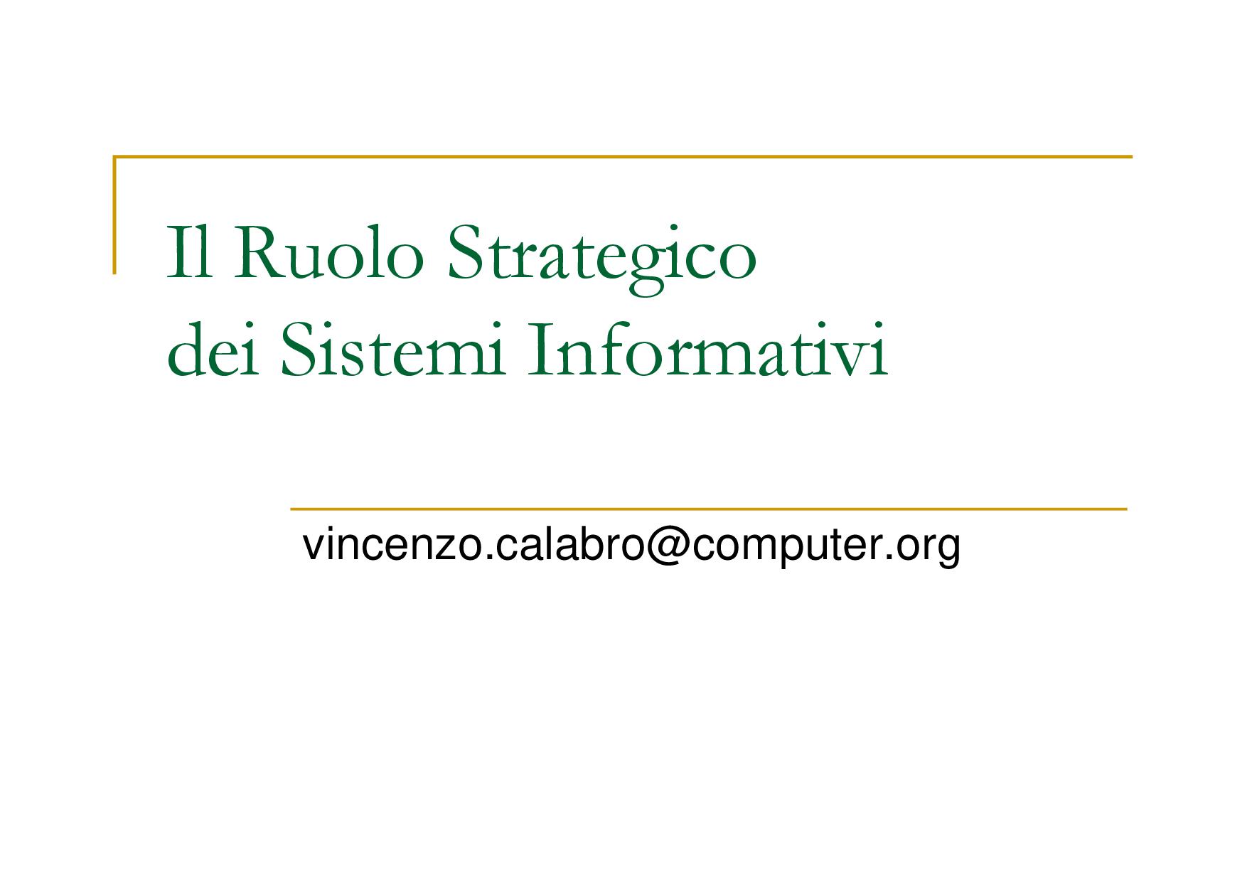 Vincenzo Calabro' | Il Ruolo Strategico dei Sistemi Informativi